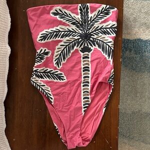 Andie Women’s One-Piece Swimsuit in Pink with Black & White Palm Print